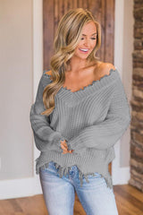 BEAUTIFUL I AM Frayed Hem Dropped Shoulder Sweater