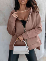 BEAUTIFUL I AM Zip-Up Slit Hoodie with Pockets