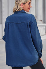 BEAUTIFUL I AM Collared Neck Dropped Shoulder Denim Shirt Top