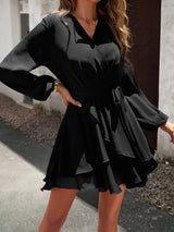 BEAUTIFUL I AM Surplice Neck Tie Waist Long Sleeve Dress