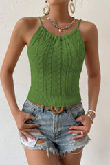 BEAUTIFUL I AM Round Neck Cable-Knit Sleeveless Knit Top Shirt