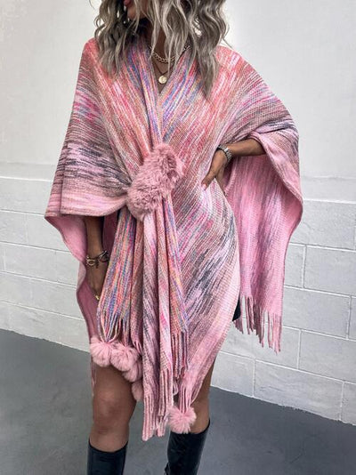 BEAUTIFUL I AM Heathered Fringe Hem Poncho