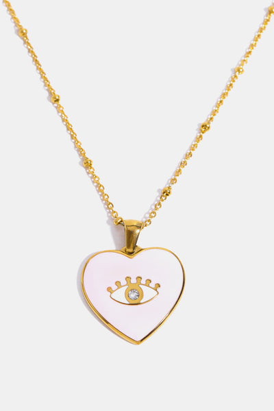 BEAUTIFUL I AM Heart & Evil Eye Shape Jewelry 18K Gold Plated Pendant Necklace