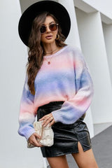 BEAUTIFUL I AM Gradient Round Neck Dropped Shoulder Sweater