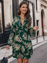 BEAUTIFUL I AM Leopard Notched Long Sleeve Dress