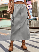 BEAUTIFUL I AM Drawstring Waist Slit Denim Skirt Dress