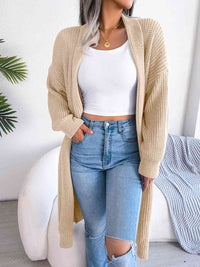 BEAUTIFUL I AM Open Front Dropped Shoulder Longline Cardigan