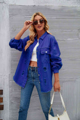 BEAUTIFUL I AM Distressed Raw Hem Denim Jacket