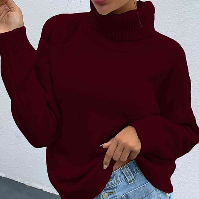 BEAUTIFUL I AM Turtleneck Dropped Shoulder Long Sleeve Sweater