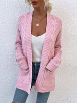 BEAUTIFUL I AM Cable-Knit Open Front Cardigan with Pockets