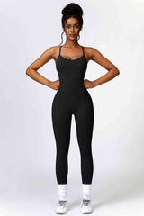 BEAUTIFUL I AM Open Back Spaghetti Strap Sports Jumpsuit Active Wear