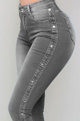 BEAUTIFUL I AM Button Detail Flare Jeans