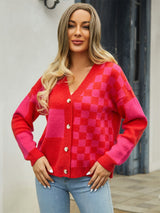 BEAUTIFUL I AM Plaid V-Neck Dropped Shoulder Cardigan