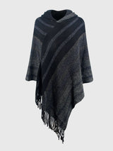 BEAUTIFUL I AM Striped Fringe Hem Hooded Poncho