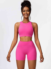 BEAUTIFUL I AM Cutout Cropped Sport Tank and Shorts Active Wear Set