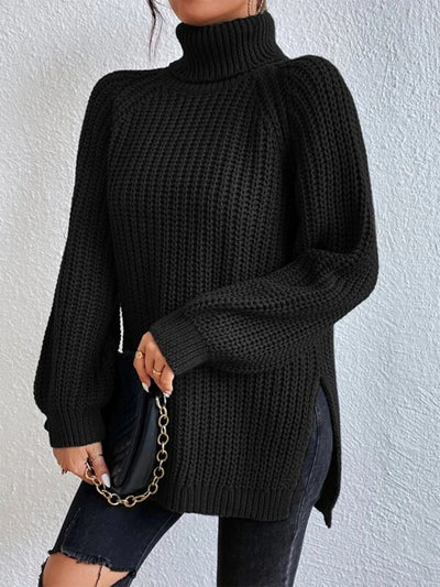 BEAUTIFUL I AM Full Size Turtleneck Rib-Knit Slit Sweater