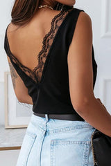 BEAUTIFUL I AM Lace Detail V-Neck Tank Shirt