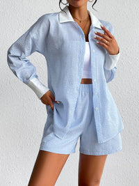 BEAUTIFUL I AM Texture Button Up Shirt and Shorts Set