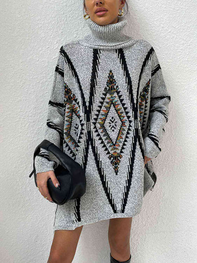 BEAUTIFUL I AM Turtleneck Slit Geometric Sweater