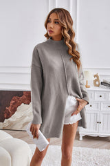 BEAUTIFUL I AM Exposed Seam Mock Neck Slit Sweater