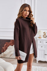 BEAUTIFUL I AM Exposed Seam Mock Neck Slit Sweater