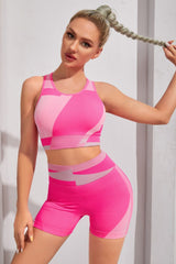 BEAUTIFUL I AM Color Block Sports Bra and Shorts Set Active Wear