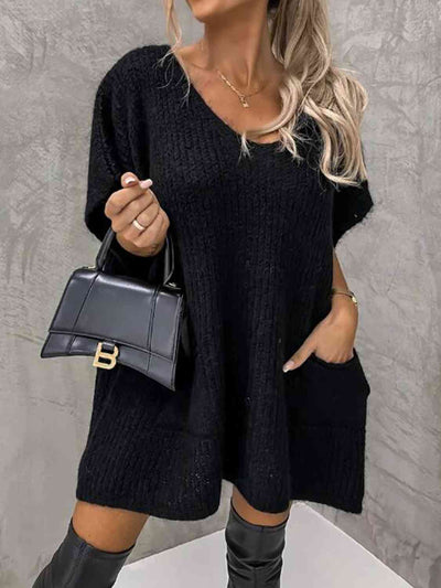 BEAUTIFUL I AM Short Sleeve Sweater Dress with Pockets