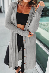 BEAUTIFUL I AM Button Up High-Low Long Sleeve Slit Cardigan