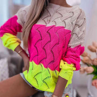 BEAUTIFUL I AM Openwork Color Block Pullover Sweater