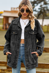 BEAUTIFUL I AM Buttoned Collared Neck Denim Packable Jacket with Pockets