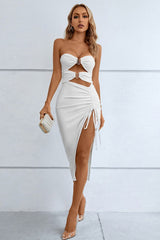 BEAUTIFUL I AM Cutout Strapless Drawstring Detail Split Bandage Dress