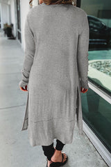 BEAUTIFUL I AM Button Up High-Low Long Sleeve Slit Cardigan