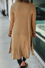 BEAUTIFUL I AM Button Up High-Low Long Sleeve Slit Cardigan