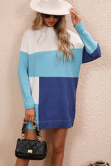 BEAUTIFUL I AM Color Block Mock Neck Dropped Shoulder Sweater Dress