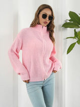 BEAUTIFUL I AM Turtleneck Zip Up Long Sleeve Knit Top Shirt