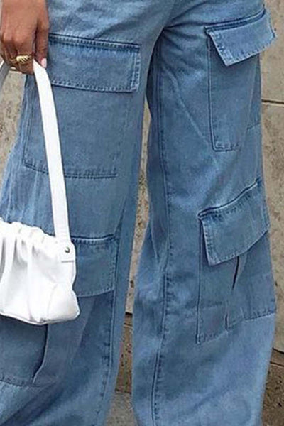 BEAUTIFUL I AM Wide Leg Knee Pocket Jeans