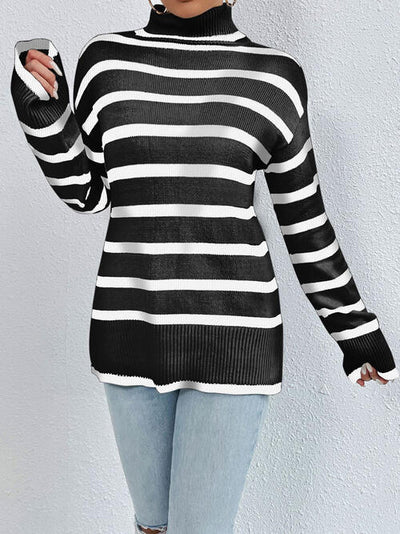 BEAUTIFUL I AM Striped Turtleneck Long Sleeve Sweater