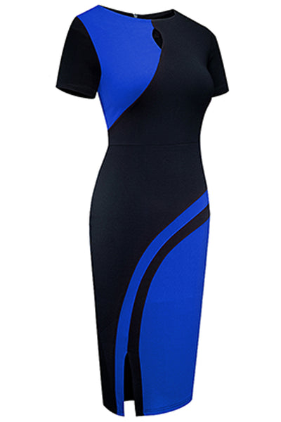 BEAUTIFUL I AM Two-Tone Round Neck Short Sleeve Slit Dress