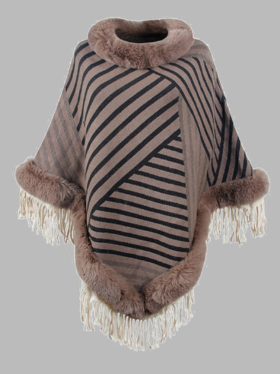 BEAUTIFUL I AM Striped Fringe Hem Poncho