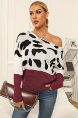 BEAUTIFUL I AM Full Size Two-Tone Boat Neck Sweater