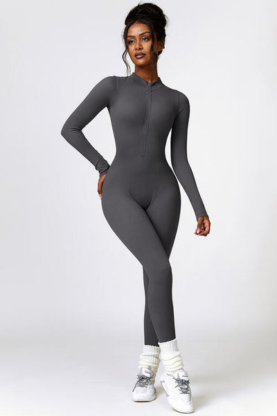 BEAUTIFUL I AM Half Zip Long Sleeve Active Wear Jumpsuit