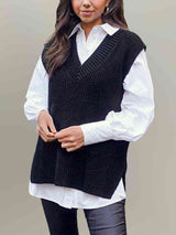 BEAUTIFUL I AM V-Neck Slit Sweater Vest