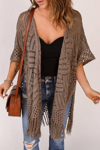 BEAUTIFUL I AM Fringe Hem Slit Open Front Cardigan