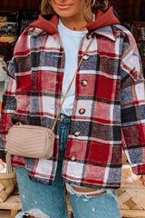 BEAUTIFUL I AM Plus Size Plaid Button Up Hooded Jacket