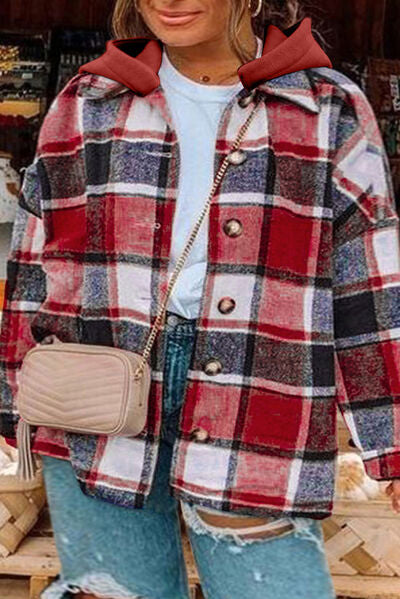 BEAUTIFUL I AM Plus Size Plaid Button Up Hooded Jacket