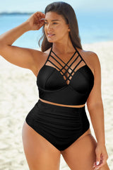 BEAUTIFUL I AM Halter Neck Crisscross Ruched Two-Piece Swimsuit Swim Set