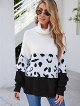 BEAUTIFUL I AM Leopard Color Block Turtleneck Sweater