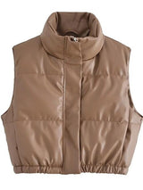 BEAUTIFUL I AM PU Leather Zip Up Drawstring Jacket Vest