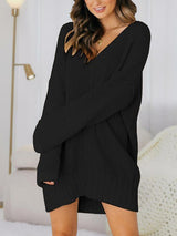 BEAUTIFUL I AM V-Neck Long Sleeve Mini Sweater Dress