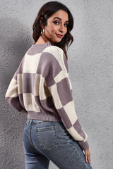 BEAUTIFUL I AM Color Block Round Neck Dropped Shoulder Sweater